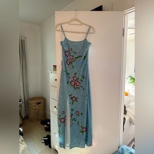 STAUD Blue Pink Floral Maxi Sundress